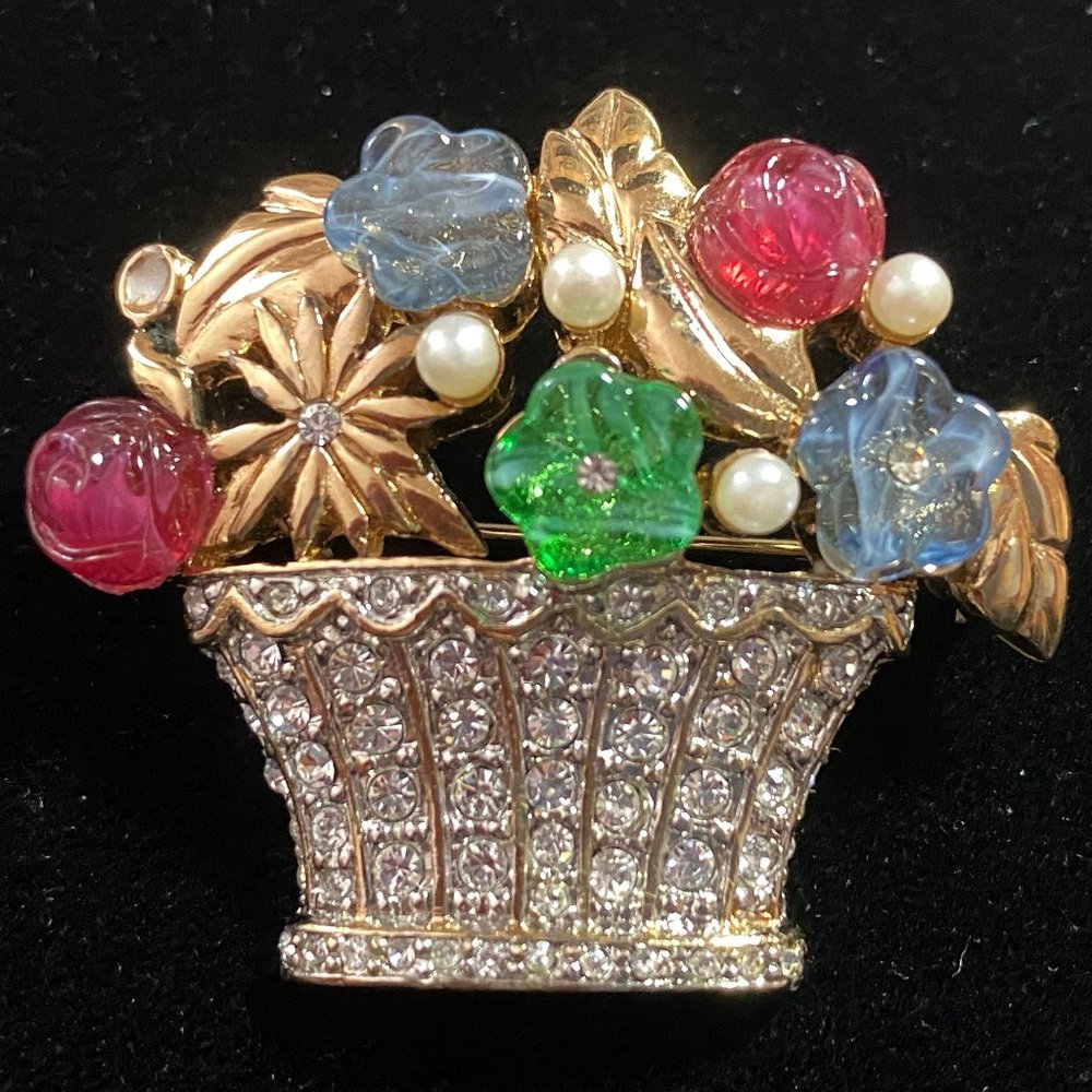 Vintage Carolee Tutti Frutti Flower Basket Pin